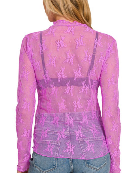 Lace See-Through Top - Bright Mauve