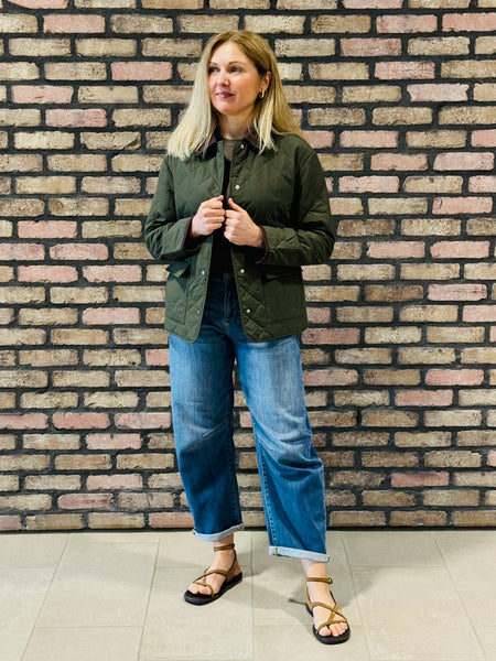 Lapel Collar Quilted Jacket - Dark Olive