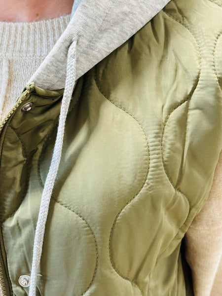 Quilted Hooded Vest - Olive