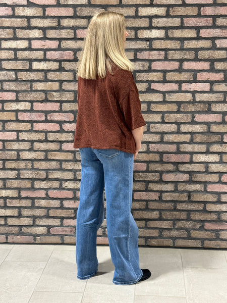 Half Sleeve Cardigan Sweater - Rust