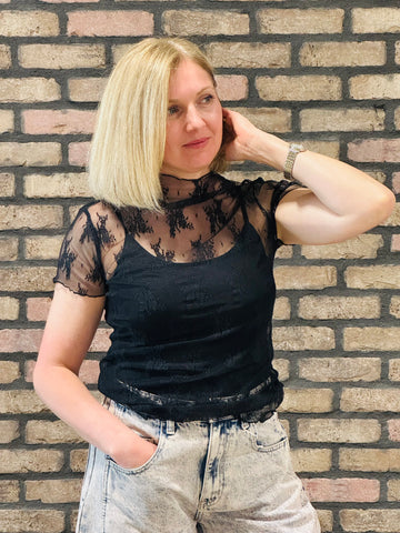 Lace See-Through Top - Black