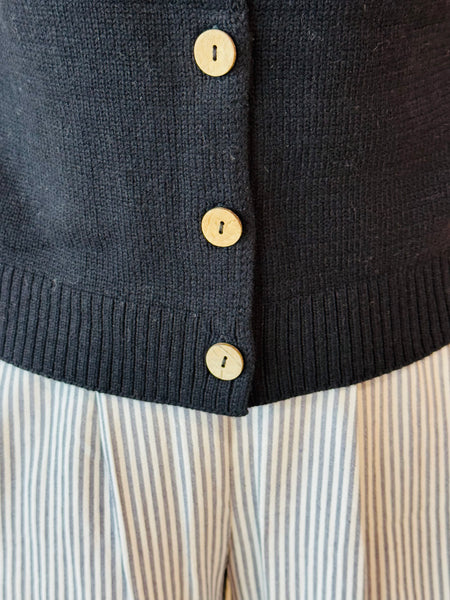 Button Down Cardigan Vest Top - Black