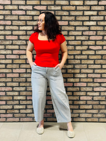 Square Neck Ribbed Tee - Radiant Red