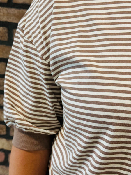 Striped Contrast Trim Top - Cream/Mocha