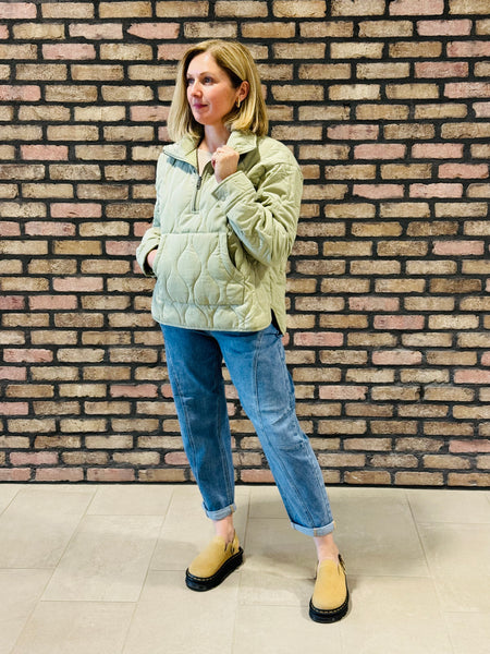 Quilted Half-Zip Jacket - Sage Green