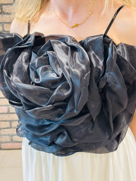 3D Flower Decor Cami Top - Black