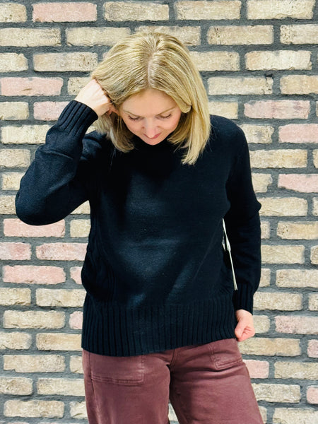 Side Cable Details Sweater - Black