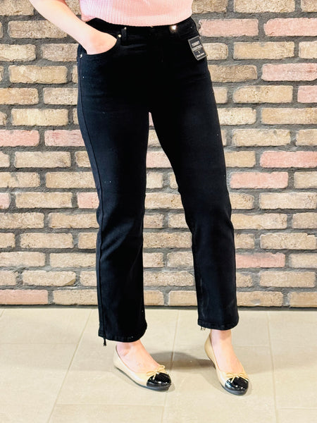 Tummy Control Crop Straight Jeans - Black