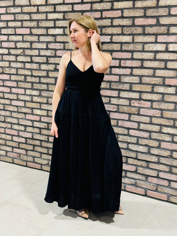 Shirred Waist Maxi Dress - Black