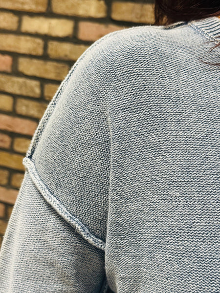 3/4 Sleeves Boxy Sweater - Dusty Blue