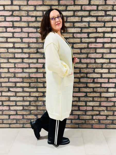 Textured Long Cardigan - Cream