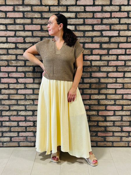 Split Neckline Drop Shoulder Top - Mocha