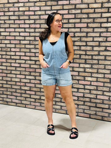 Denim Short Overalls - Light Wash