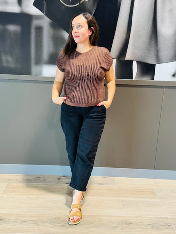 Crochet Sheer Hollow Sweater - Brown