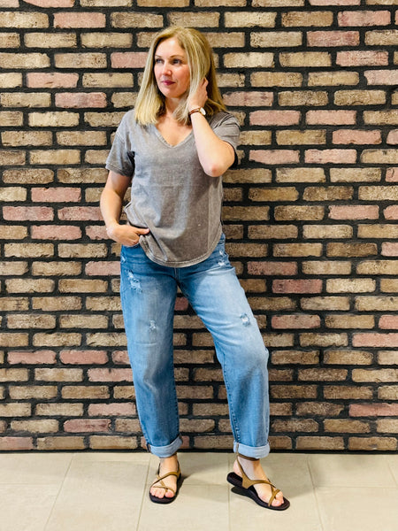 Washed Scoop Neck Tee - Charcoal