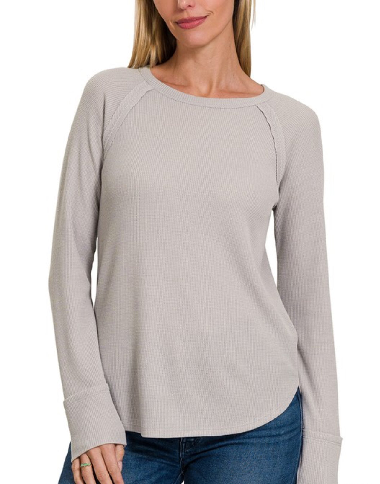 Raglan Sleeve Baby Waffle Top - LT Grey