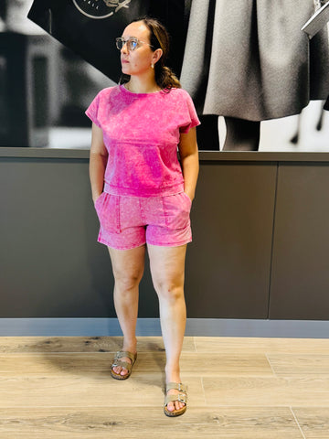 Premium Cotton Top and Shorts Set - Ash Pink