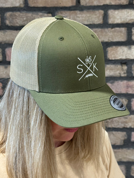 SK Embroidered Retro Trucker Cap - Moss