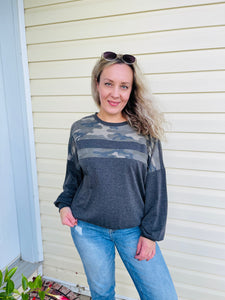 Contrast Camo Print Pullover - Charcoal