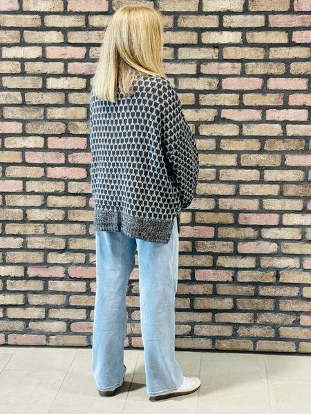 Geometric Relaxed Sweater - Dusty Blue