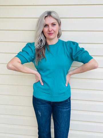 Puff Short Sleeves Sweater - LT Teal