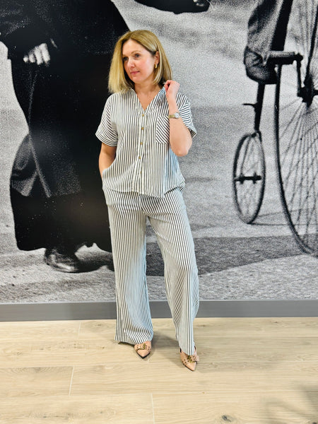 Striped Linen Blend Pants - Ivory