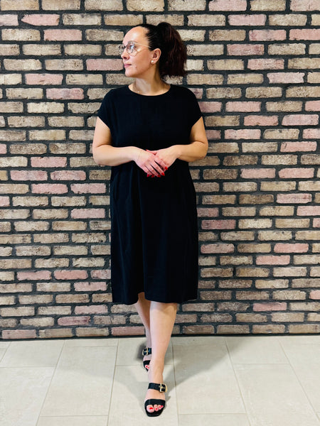 Linen Oversized Midi Dress - Black