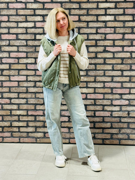Quilted Hooded Vest - Olive