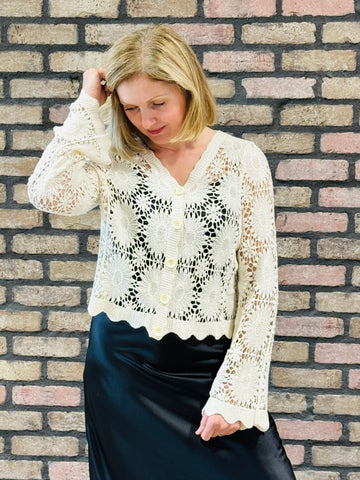 Crochet Button Down Cardigan - Natural