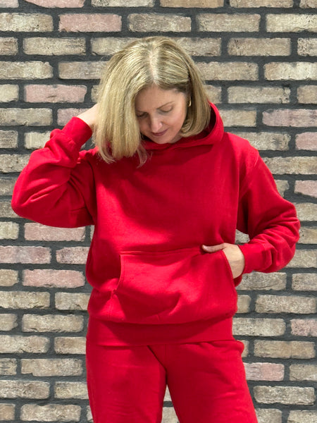 Fleece Boyfriend Hoodie - Red