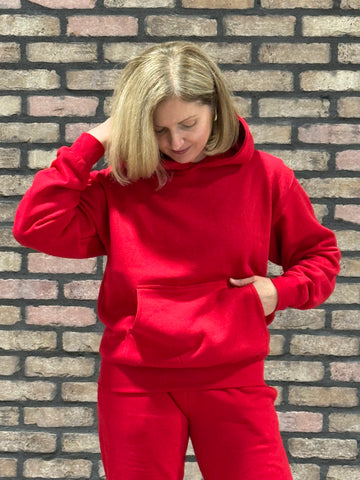 Fleece Boyfriend Hoodie - Red