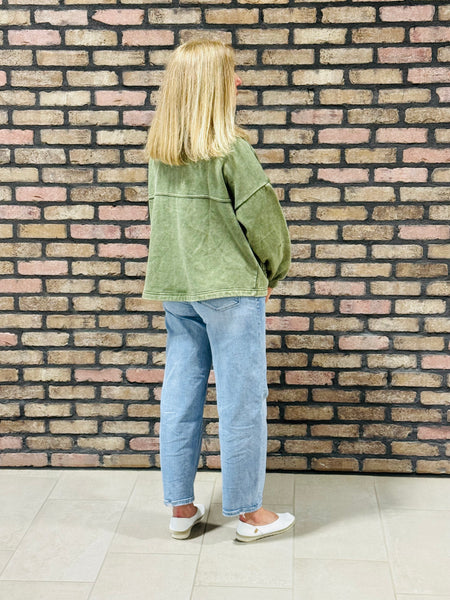 Acid Wash Fleece Shacket - LT Olive
