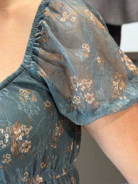 Sheer Floral Dress - Moss Green Multi