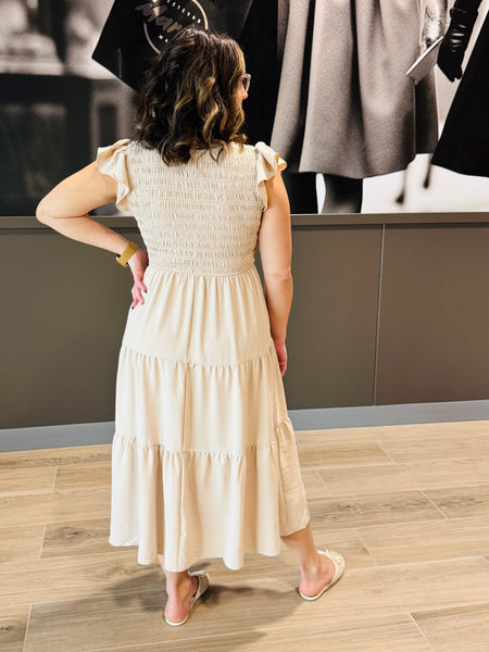 Flutter Sleeves Dress - Khaki