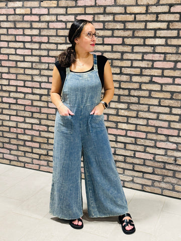 Double Gauze Overalls - Dusty Blue