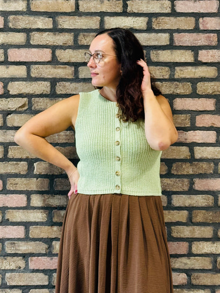 Sleeveless Button Down Cardigan - Lt Olive