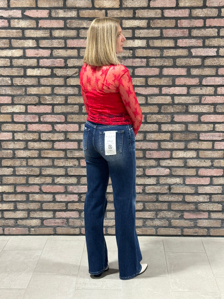 Lace See-Through Top - Red