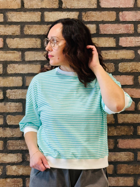 Striped Contrast Trim Top - Mint