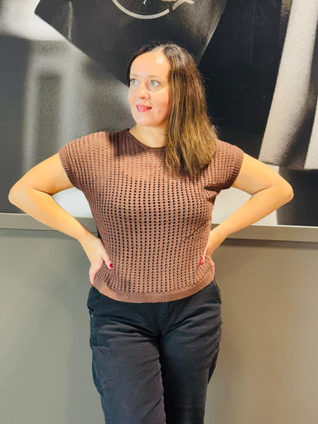 Crochet Sheer Hollow Sweater - Brown