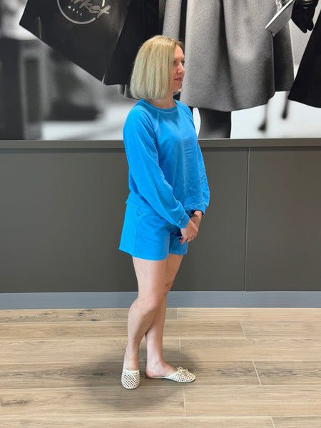 French Terry Pullover and Shorts Set - Ocean Blue
