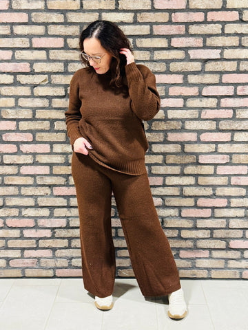 Turtleneck Sweater and Pants Set - Brown