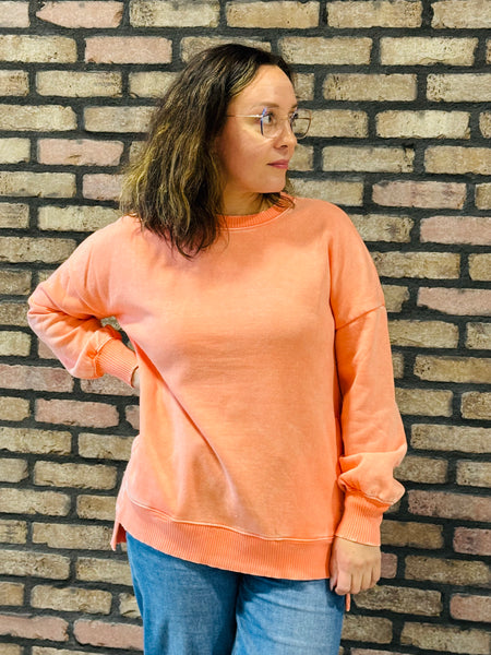 Acid Wash Fleece Pullover - Coral