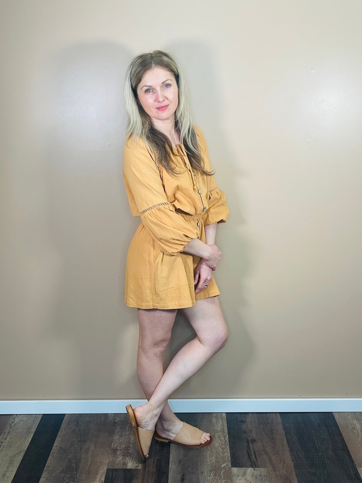 Button Down Romper - Ochre