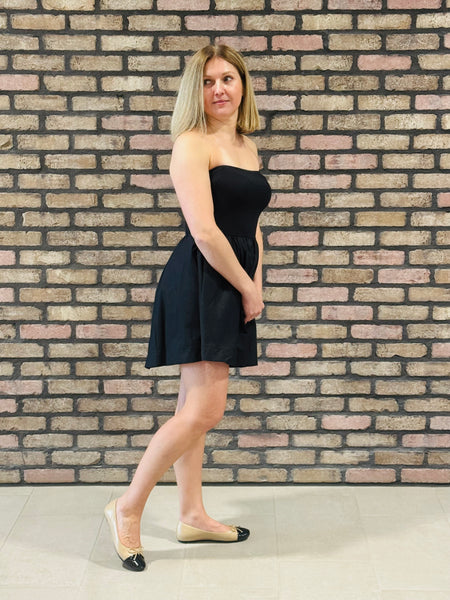 Ribbed and Woven Mini Dress - Black