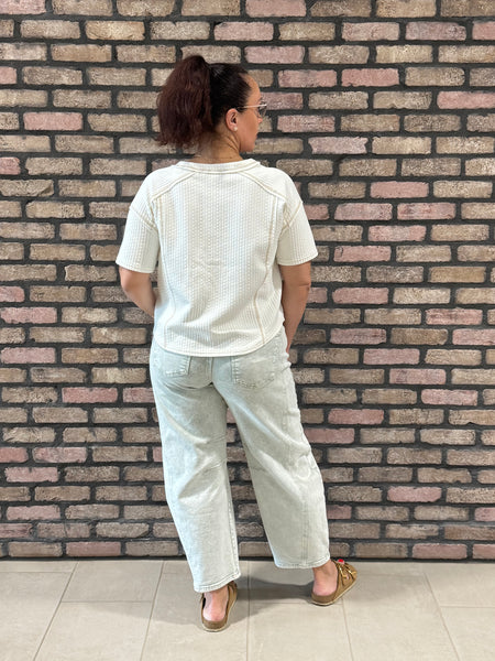 Textured Knit Henley Top - Ivory