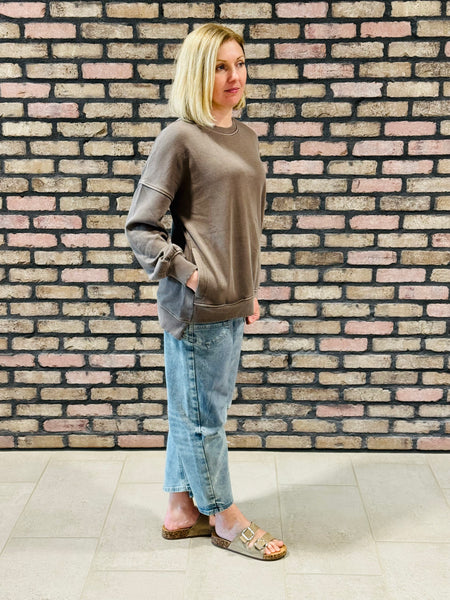 Pigment Dye Fleece Pullover - Brown