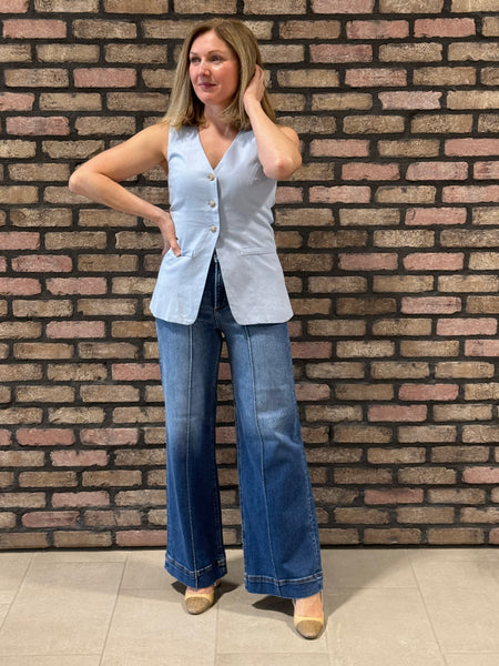 Tummy Control Pintuck Jeans - Medium Wash