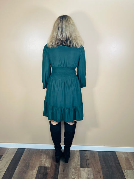 Smocked Waist A-line Dress - Hunter Green