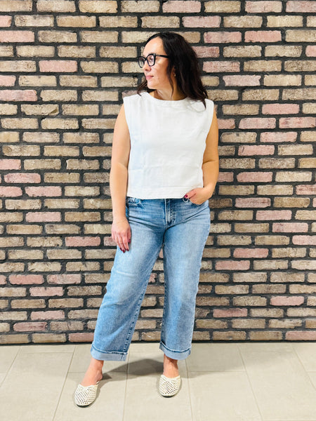 Sleeveless Denim Top - White