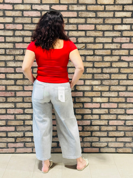 Square Neck Ribbed Tee - Radiant Red